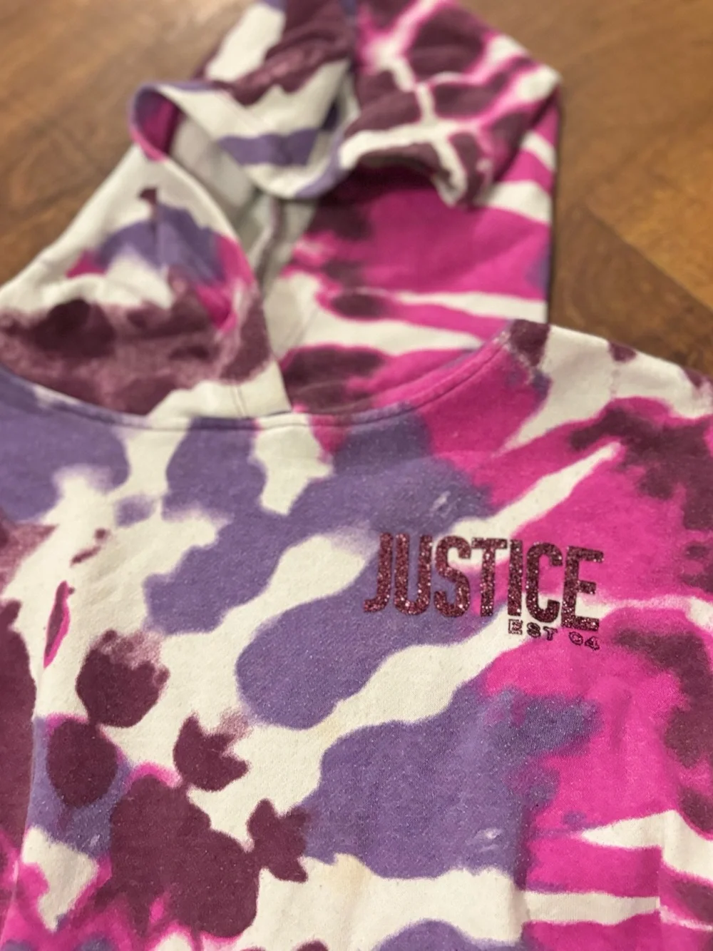 Justice Girls Pink & Purple Tie-Dye Hooded Pullover